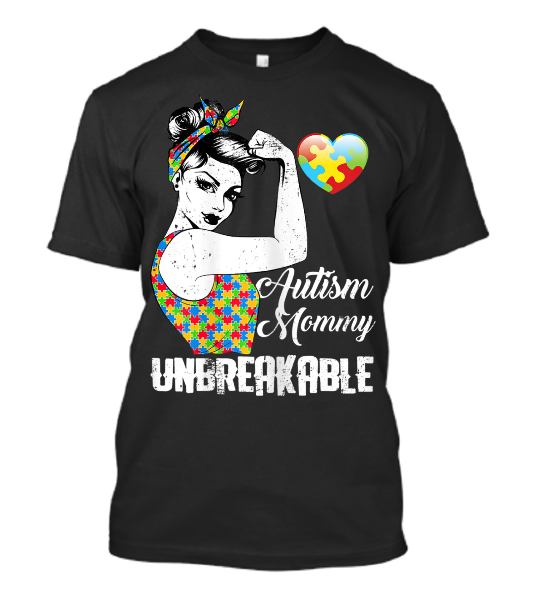 Autism Mommy Unbreakable Puzzle Heart Rosie The Riveter T-Shirt