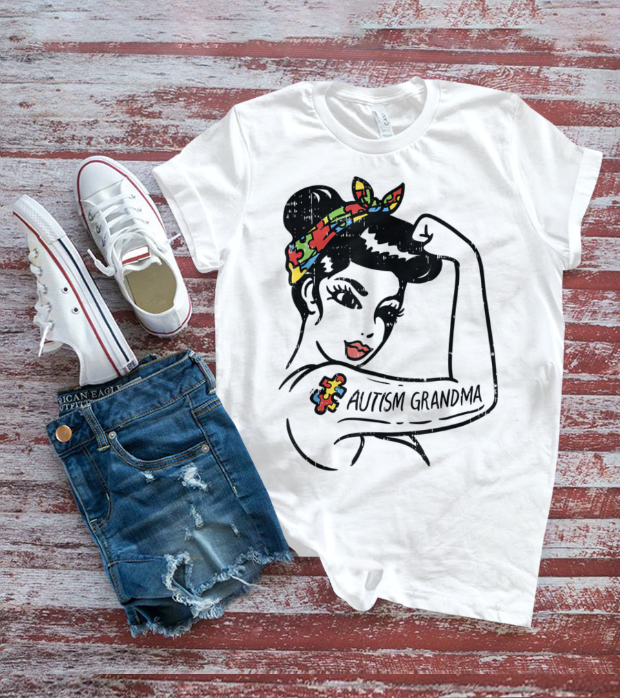 Autism Grandma Unbreakable Autistic Awareness Puzzle Bandana T-Shirt