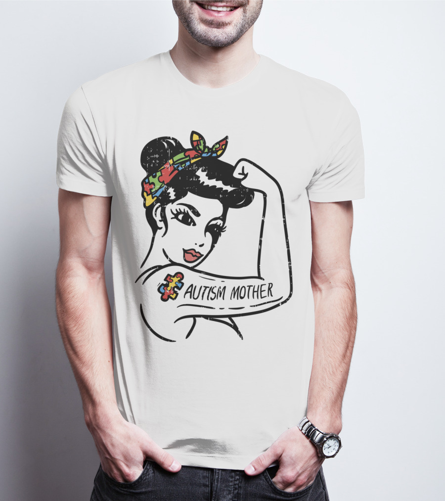 Autism Mother Unbreakable Puzzle Piece Bandana Rosie Riveter T-Shirt