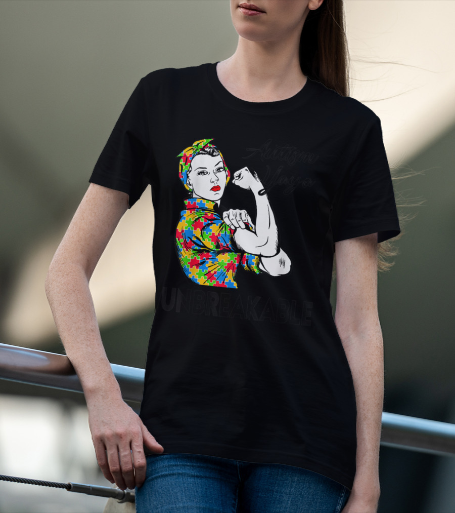 Autism Yaya Unbreakable Autism Awareness Puzzle Pattern Iconic Pose T-Shirt