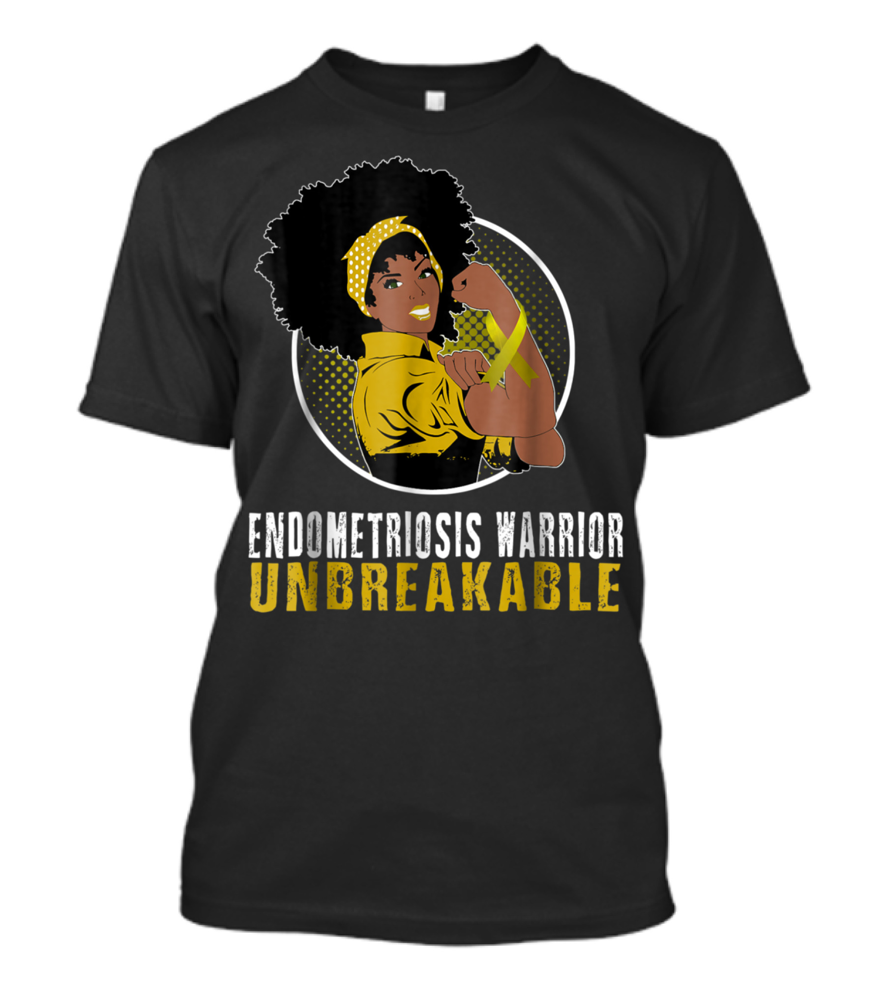 Endometriosis Warrior Unbreakable Afro Woman Yellow Bandana T-Shirt