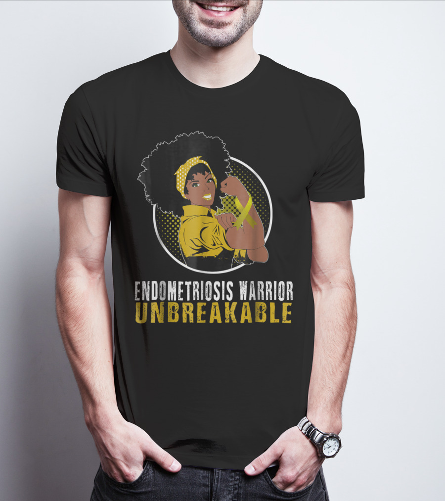 Endometriosis Warrior Unbreakable Afro Woman Yellow Bandana T-Shirt