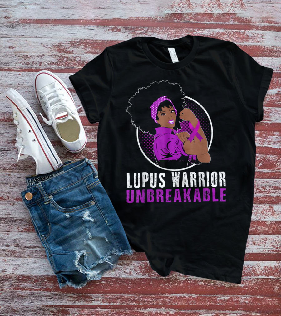 Unbreakable Lupus Warrior Black Girl With Afro And Purple T-Shirt