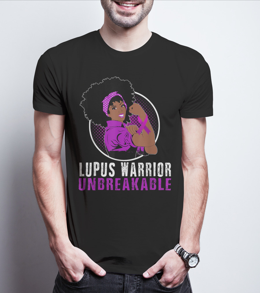 Unbreakable Lupus Warrior Black Girl With Afro And Purple T-Shirt