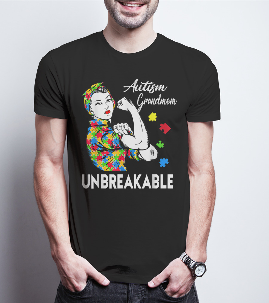 Unbreakable Autism Grandmom Autism Awareness Puzzle Pieces T-Shirt