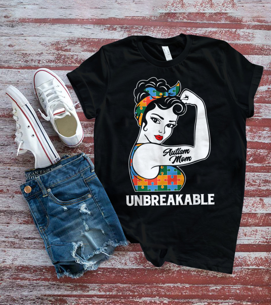 Unbreakable Autism Mom Puzzle Pattern Awareness Strong T-Shirt