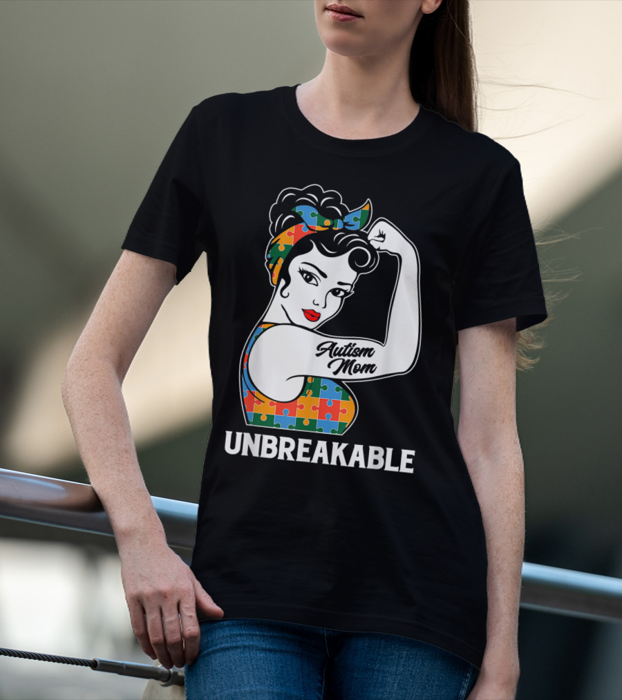 Unbreakable Autism Mom Puzzle Pattern Awareness Strong T-Shirt