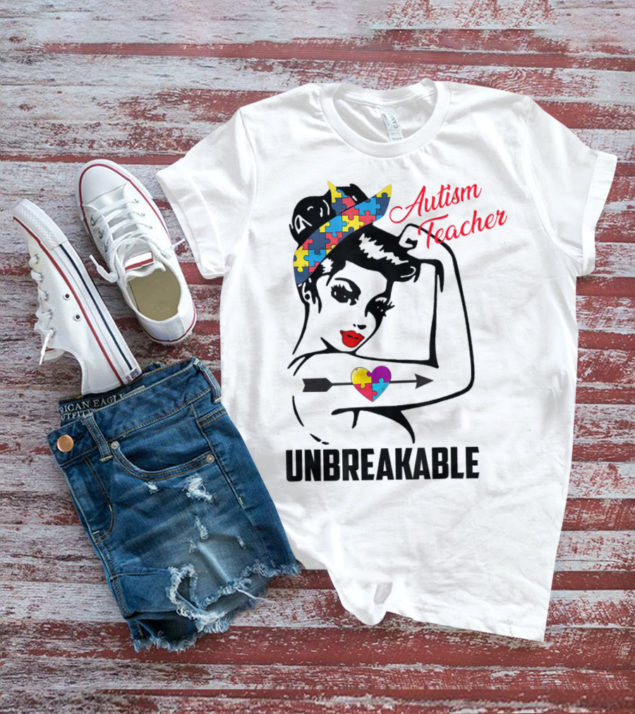 Autism Teacher Unbreakable Puzzle Heart Support Autism T-Shirt