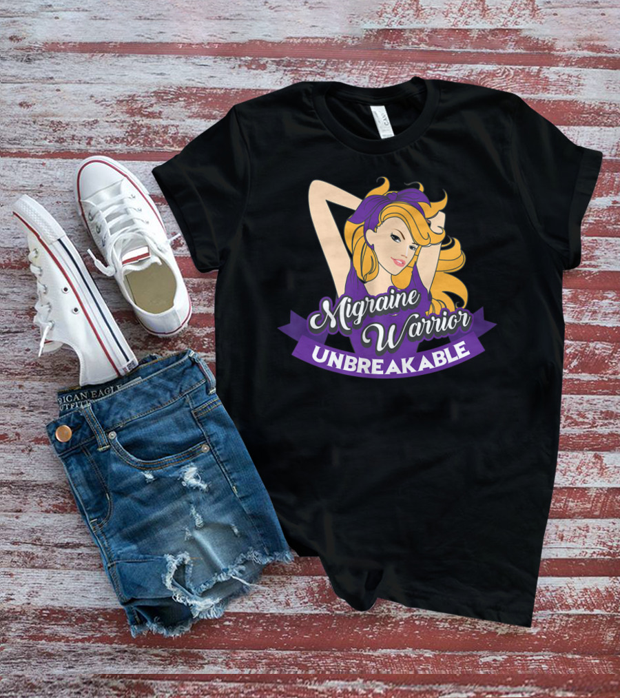 Migraine Warrior Unbreakable Awareness UP Purple Rosie Riveter T-Shirt