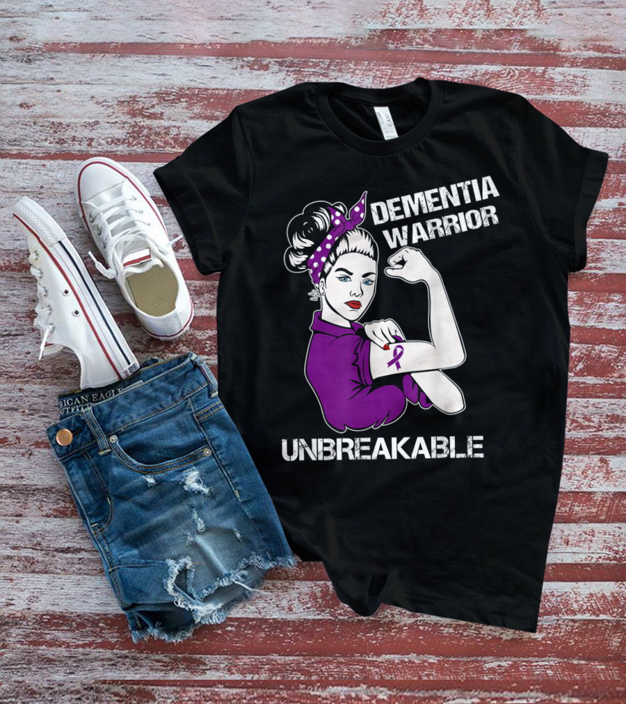 Dementia Warrior Unbreakable Purple Ribbon Rosie The Riveter T-Shirt
