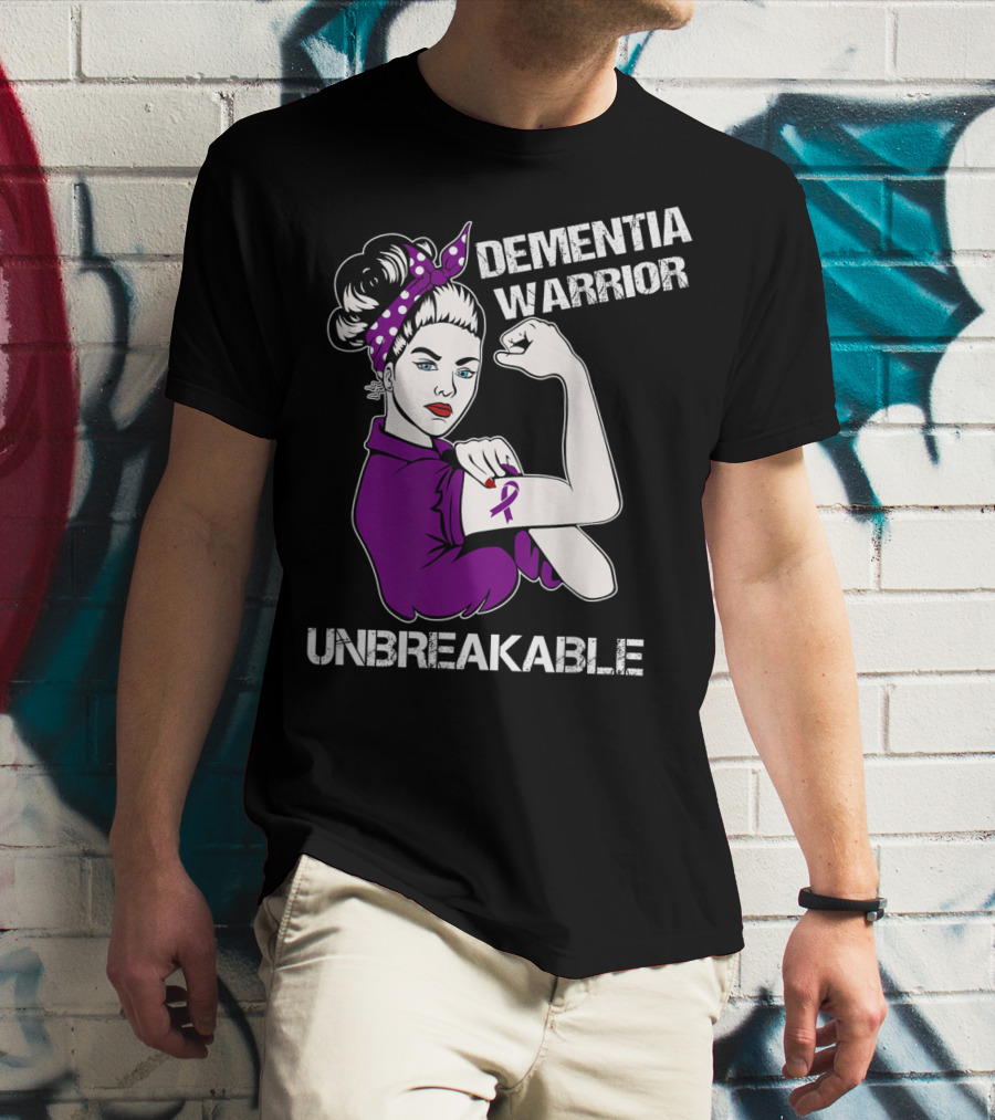 Dementia Warrior Unbreakable Purple Ribbon Rosie The Riveter T-Shirt