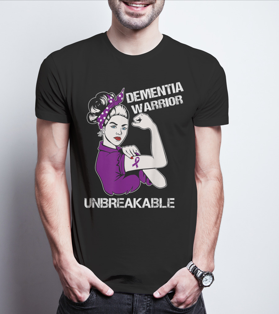 Dementia Warrior Unbreakable Purple Ribbon Rosie The Riveter T-Shirt