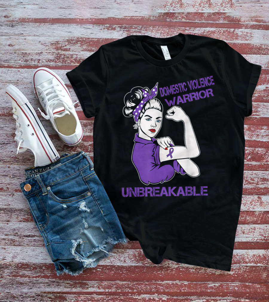 Domestic Violence Warrior Unbreakable Purple Ribbon Empowerment T-Shirt