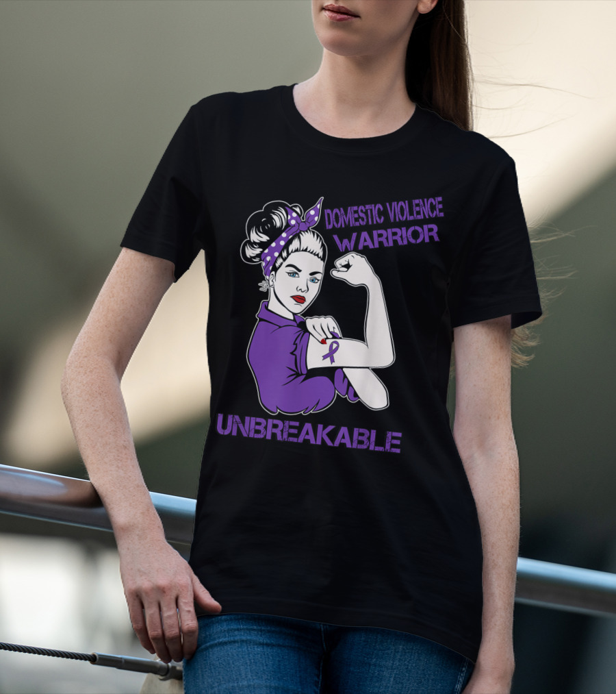 Domestic Violence Warrior Unbreakable Purple Ribbon Empowerment T-Shirt