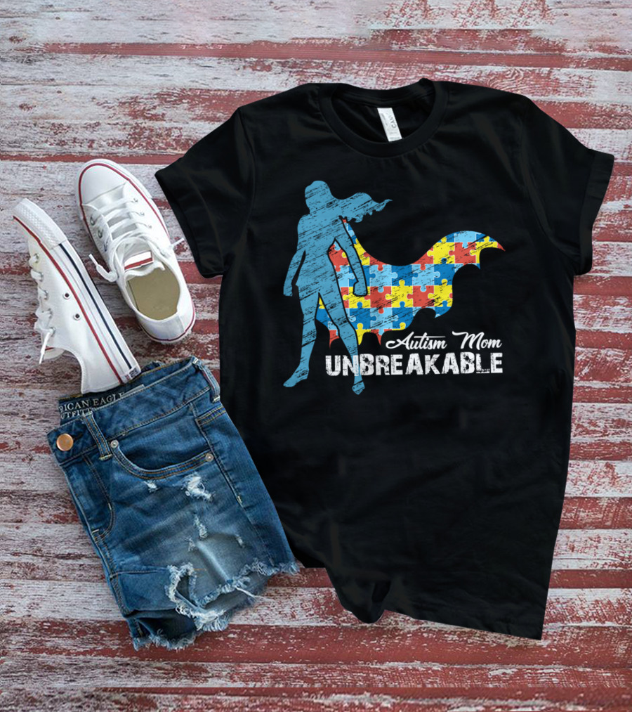 Autism Mom Unbreakable Puzzle Cape Superhero T-Shirt