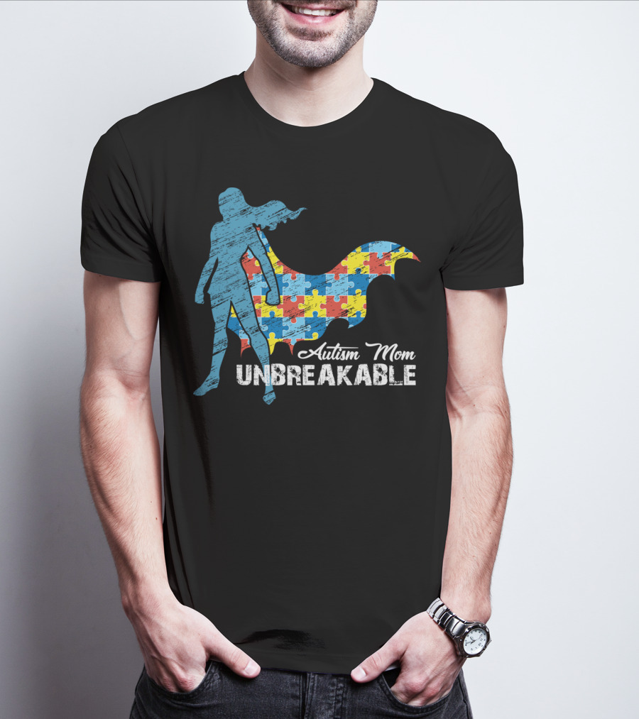 Autism Mom Unbreakable Puzzle Cape Superhero T-Shirt