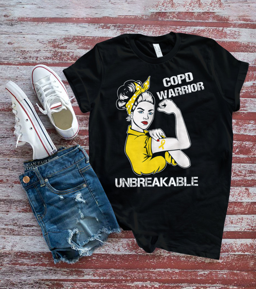 COPD Warrior Unbreakable Rosie Riveter Style Yellow T-Shirt