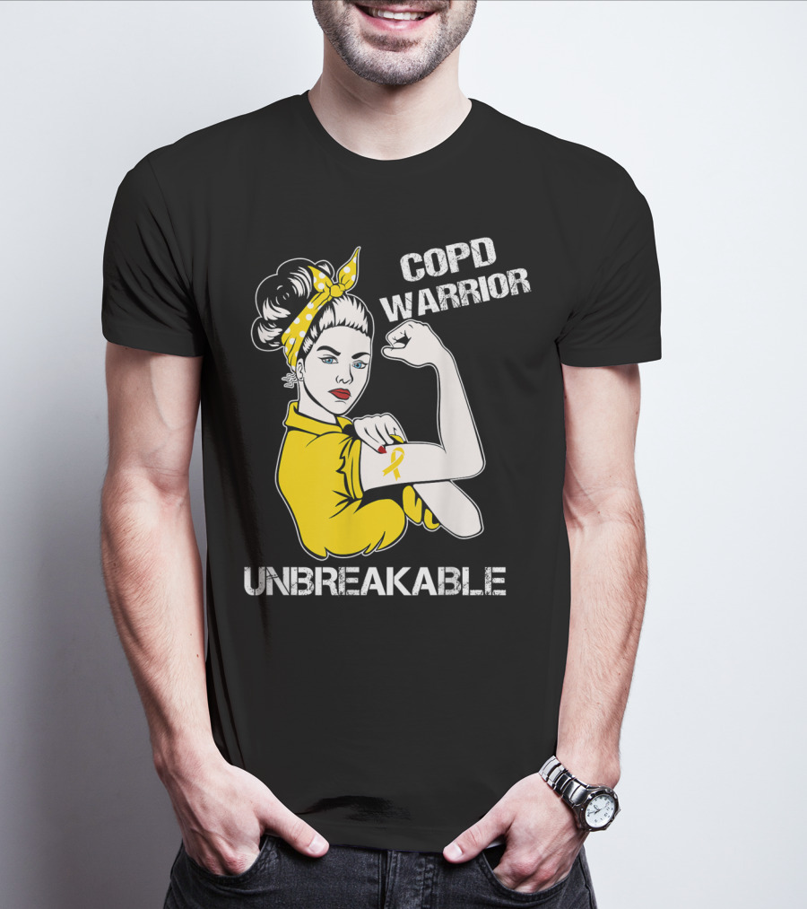 COPD Warrior Unbreakable Rosie Riveter Style Yellow T-Shirt
