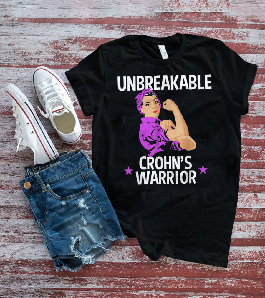 Unbreakable Crohn's Warrior Purple Awareness Rosie The Riveter T-Shirt