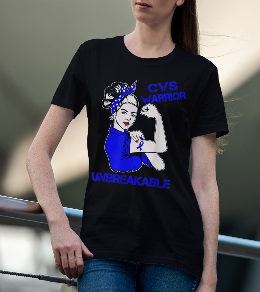 CVS Warrior Unbreakable Rosie The Riveter Style Blue Awareness T-Shirt