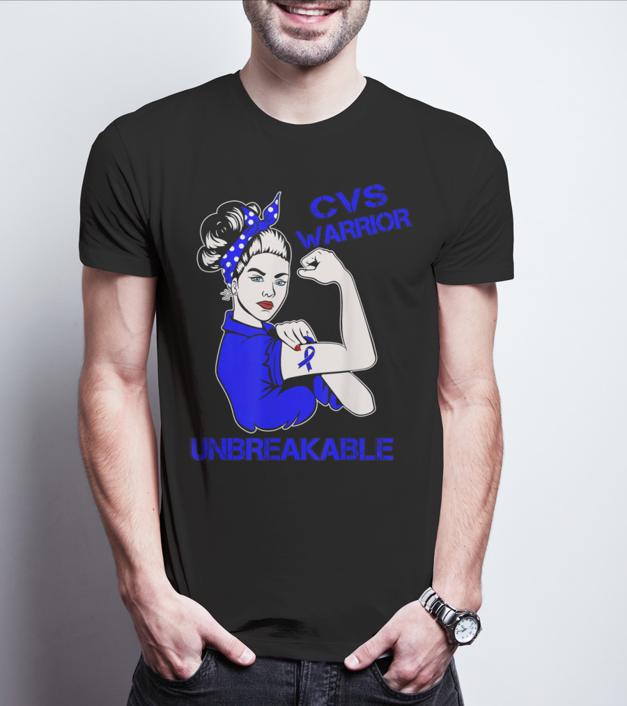 CVS Warrior Unbreakable Rosie The Riveter Style Blue Awareness T-Shirt