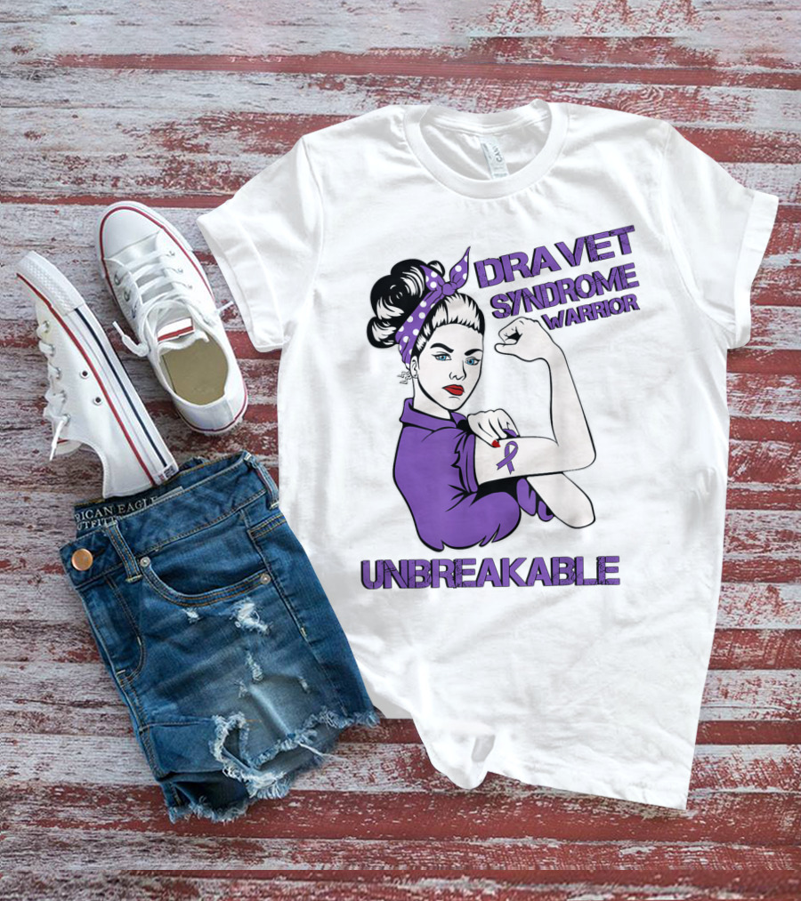 Dravet Syndrome Warrior Unbreakable Rosie Riveter Style Purple T-Shirt