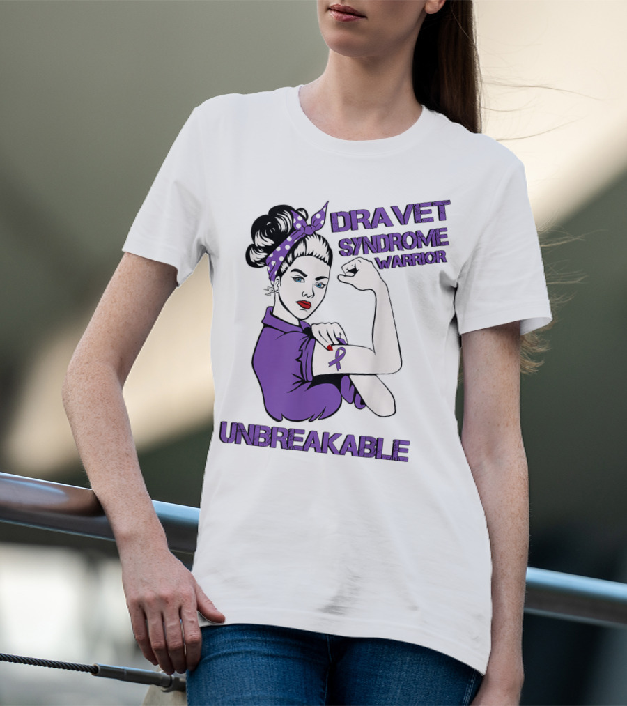 Dravet Syndrome Warrior Unbreakable Rosie Riveter Style Purple T-Shirt