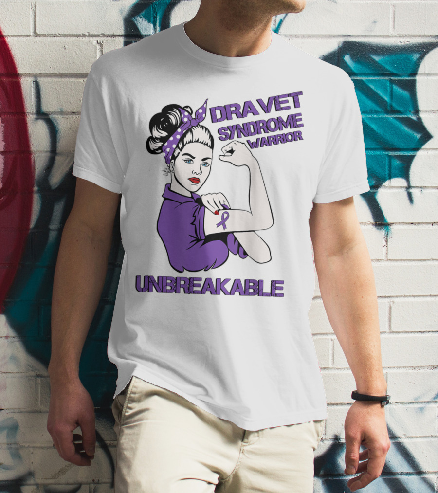Dravet Syndrome Warrior Unbreakable Rosie Riveter Style Purple T-Shirt