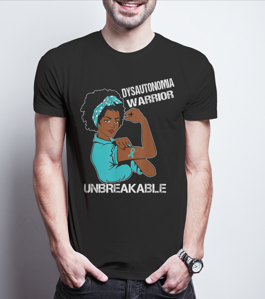 Dysautonomia Warrior Unbreakable Rosie The Riveter Style Blue Awareness T-Shirt