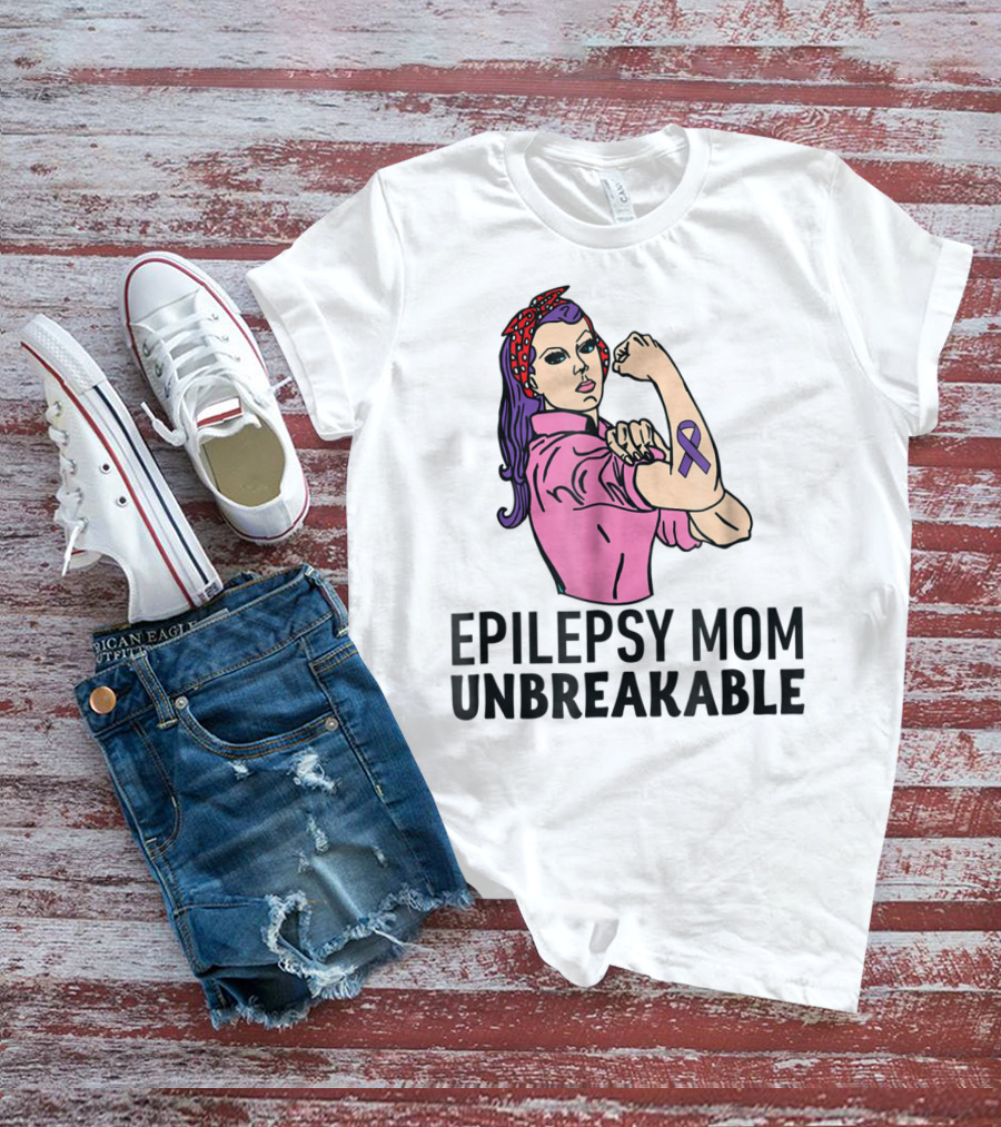 Epilepsy Mom Unbreakable Women Mother Purple Ribbon Empowerment T-Shirt