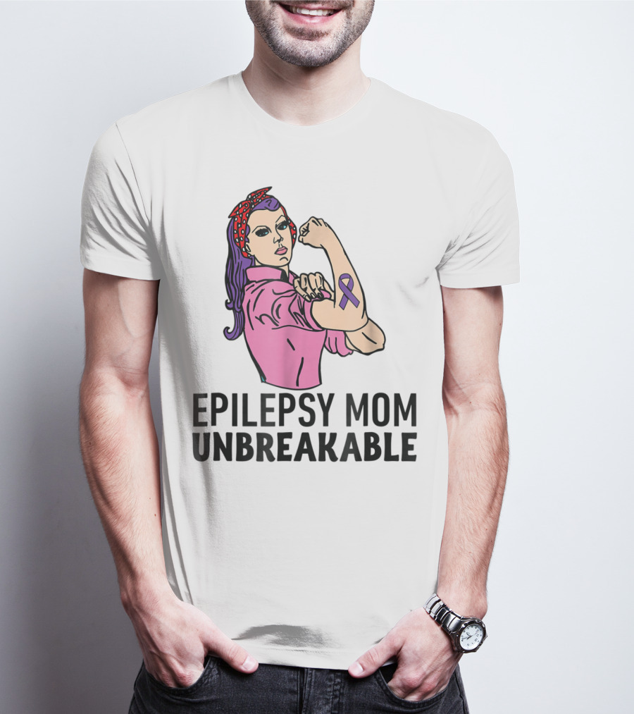 Epilepsy Mom Unbreakable Women Mother Purple Ribbon Empowerment T-Shirt