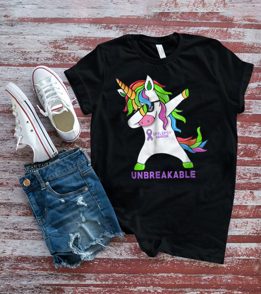 Epilepsy Warrior Unbreakable Dab Unicorn Rainbow Mane T-Shirt