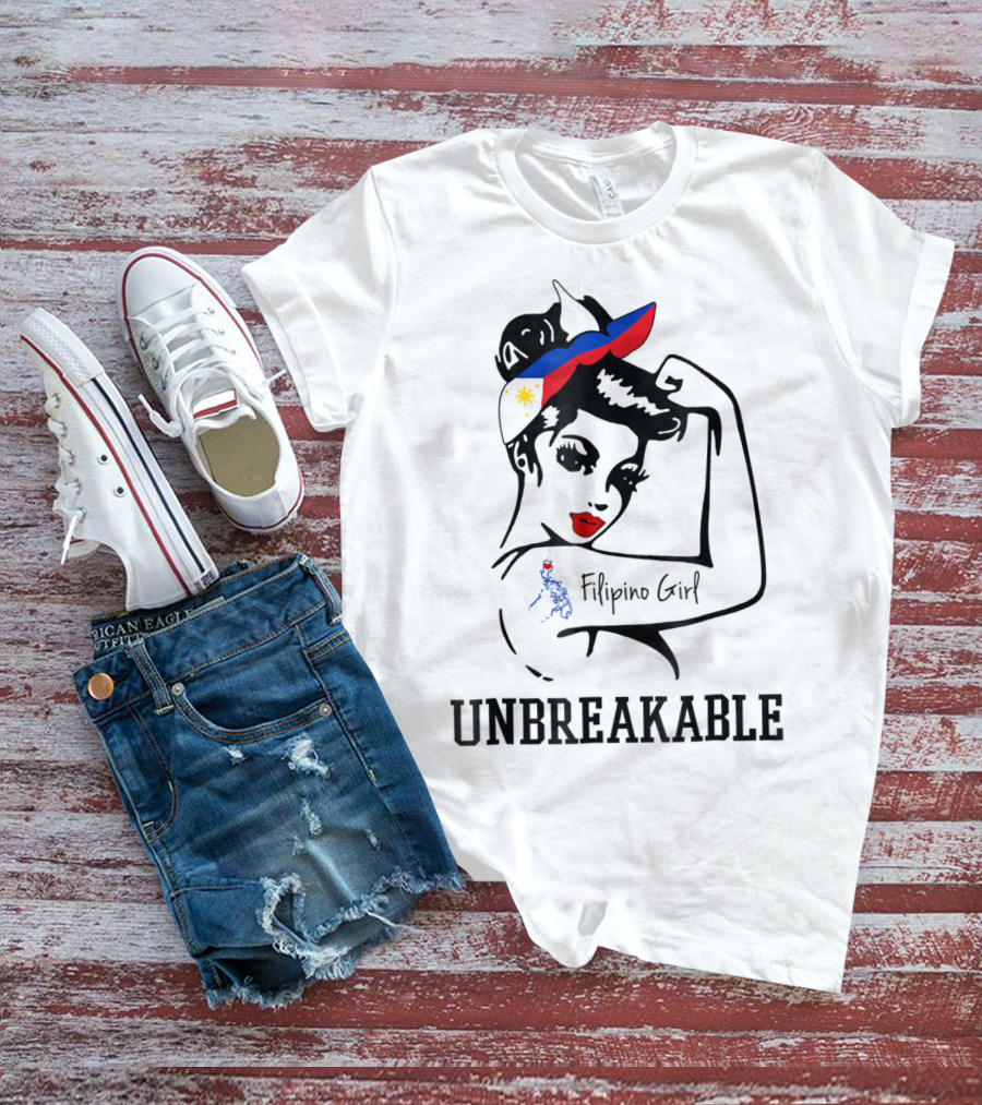 Filipino Girl Unbreakable Rosie The Riveter Style With Philippine Flag Elements T-Shirt