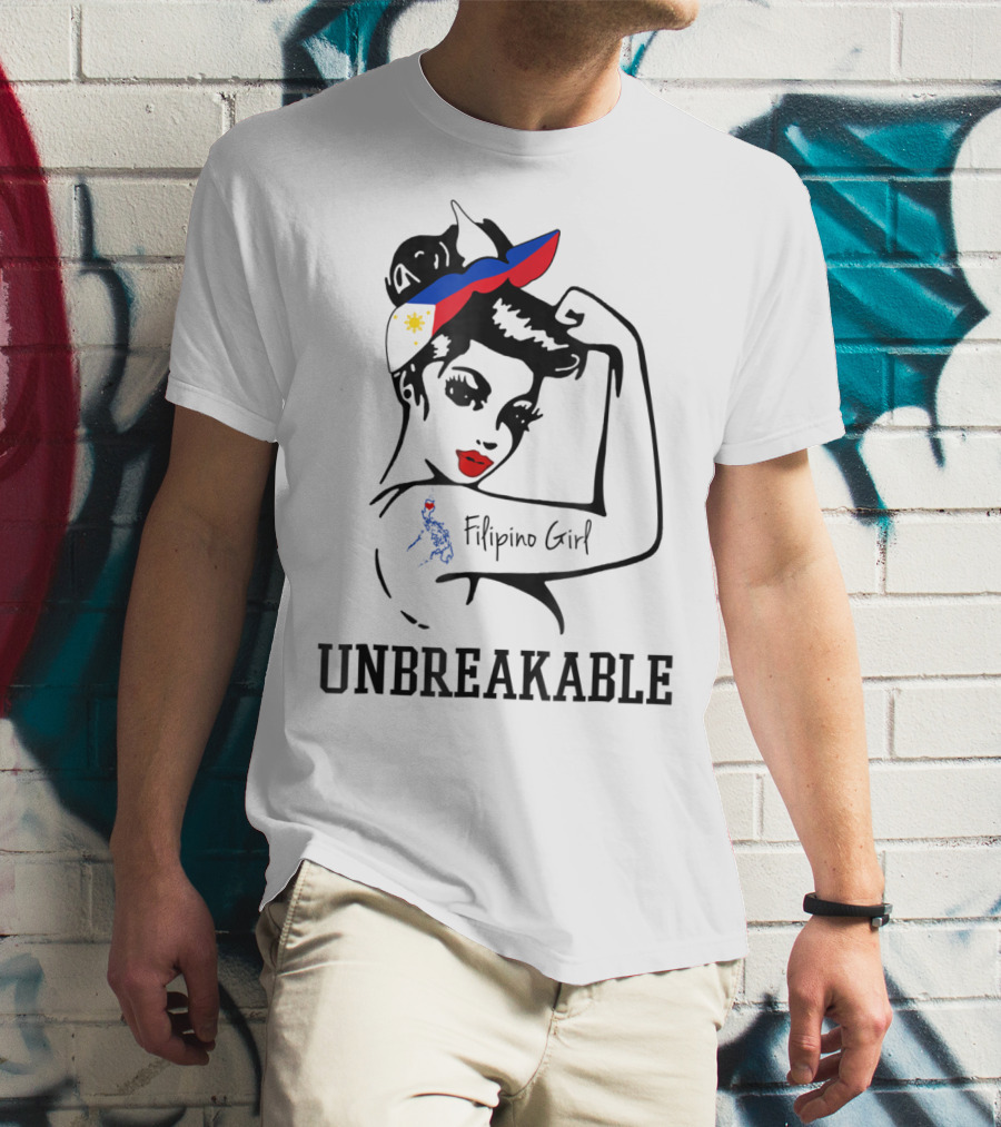 Filipino Girl Unbreakable Rosie The Riveter Style With Philippine Flag Elements T-Shirt
