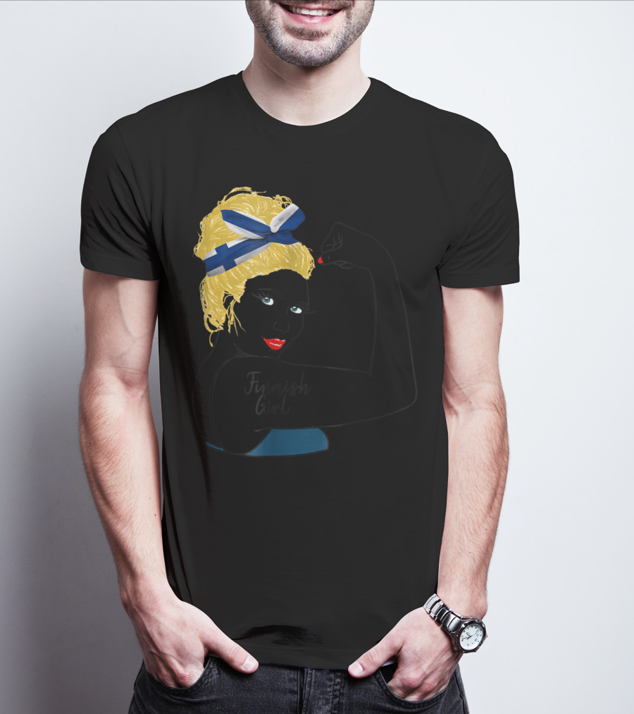Finnish Girl Unbreakable Rosie The Riveter Style With Flag Headscarf T-Shirt