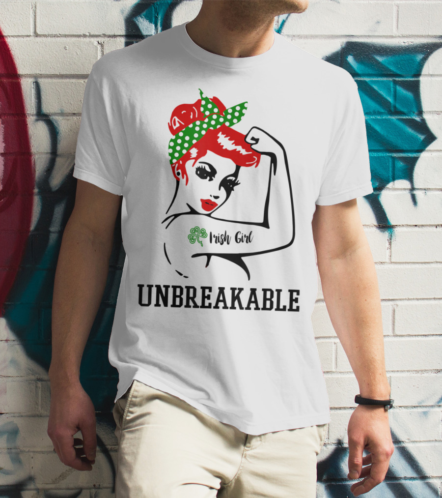 Irish Girl Unbreakable Shamrock Tattoo Rosie Riveter T-Shirt