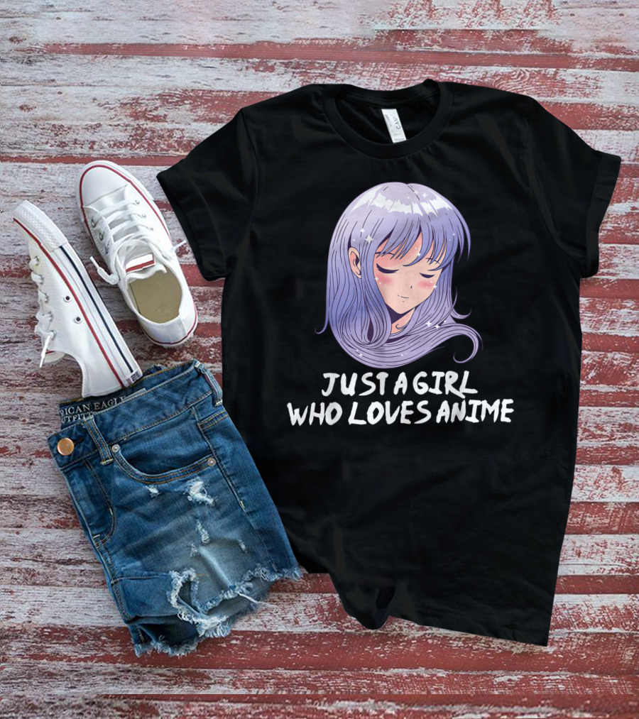 Just A Girl Who Loves Anime Japanese Anime Purple Hair Character T-Shirt