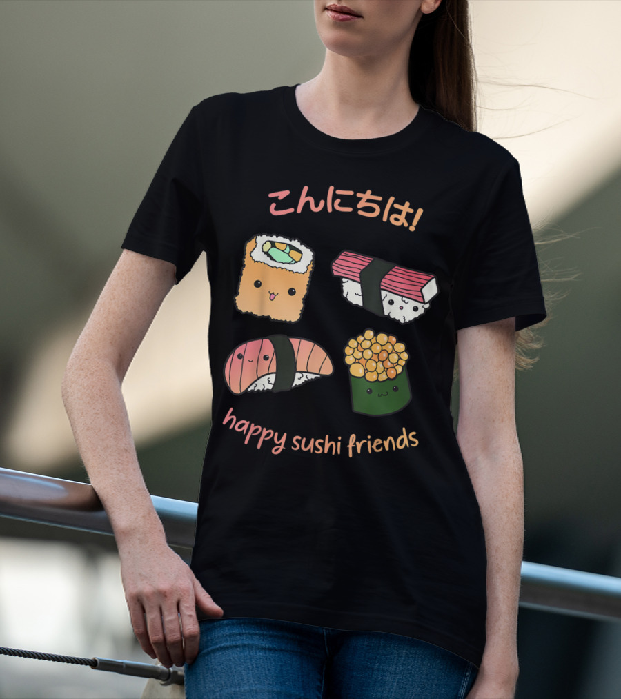 Kawaii Japanese Sushi Happy Sushi Friends T-Shirt