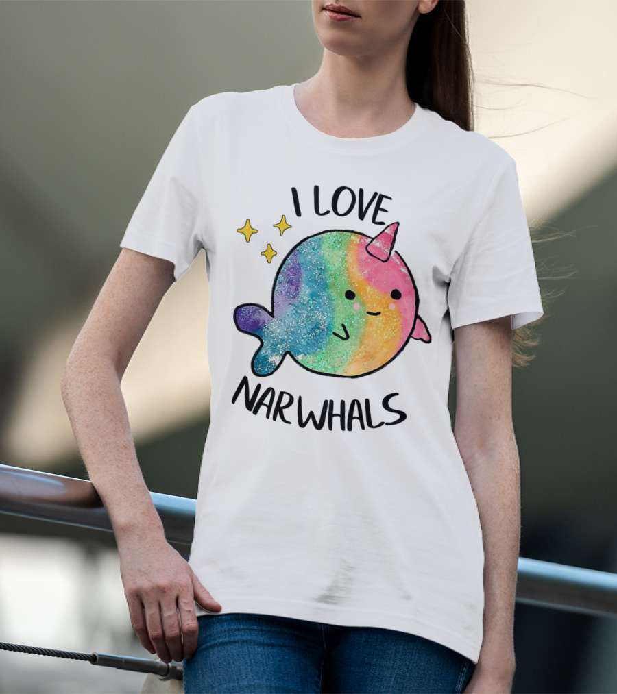 I Love Narwhals Rainbow Whale Kids T-Shirt