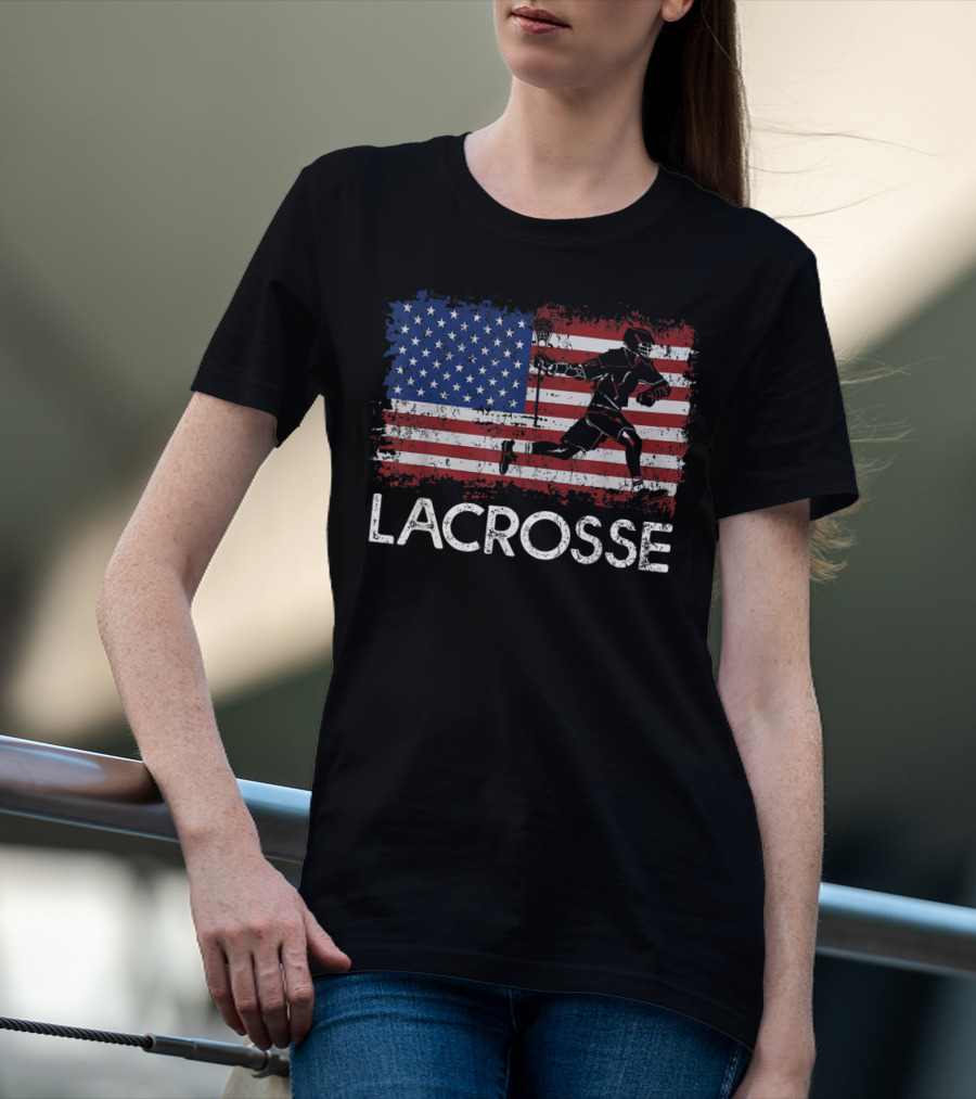 Lacrosse American Flag Fourth Of July Stars And Stripes Player T-Shirt