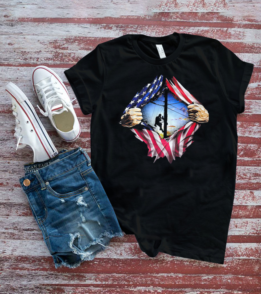 American Flag Lineman USA Patriotic Power Worker T-Shirt
