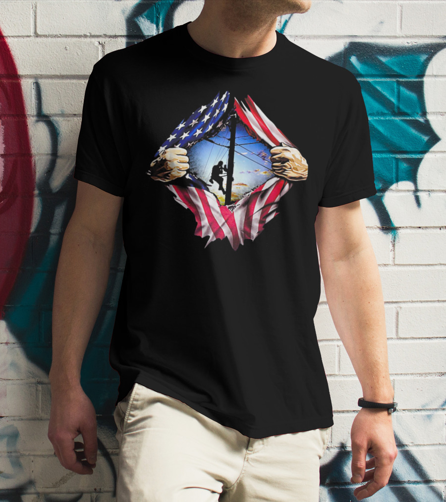 American Flag Lineman USA Patriotic Power Worker T-Shirt