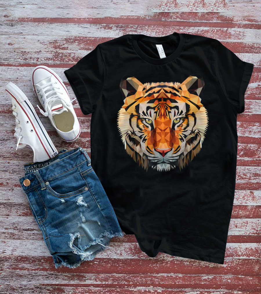 Geometric Triangular Low Poly Tiger Head T-Shirt