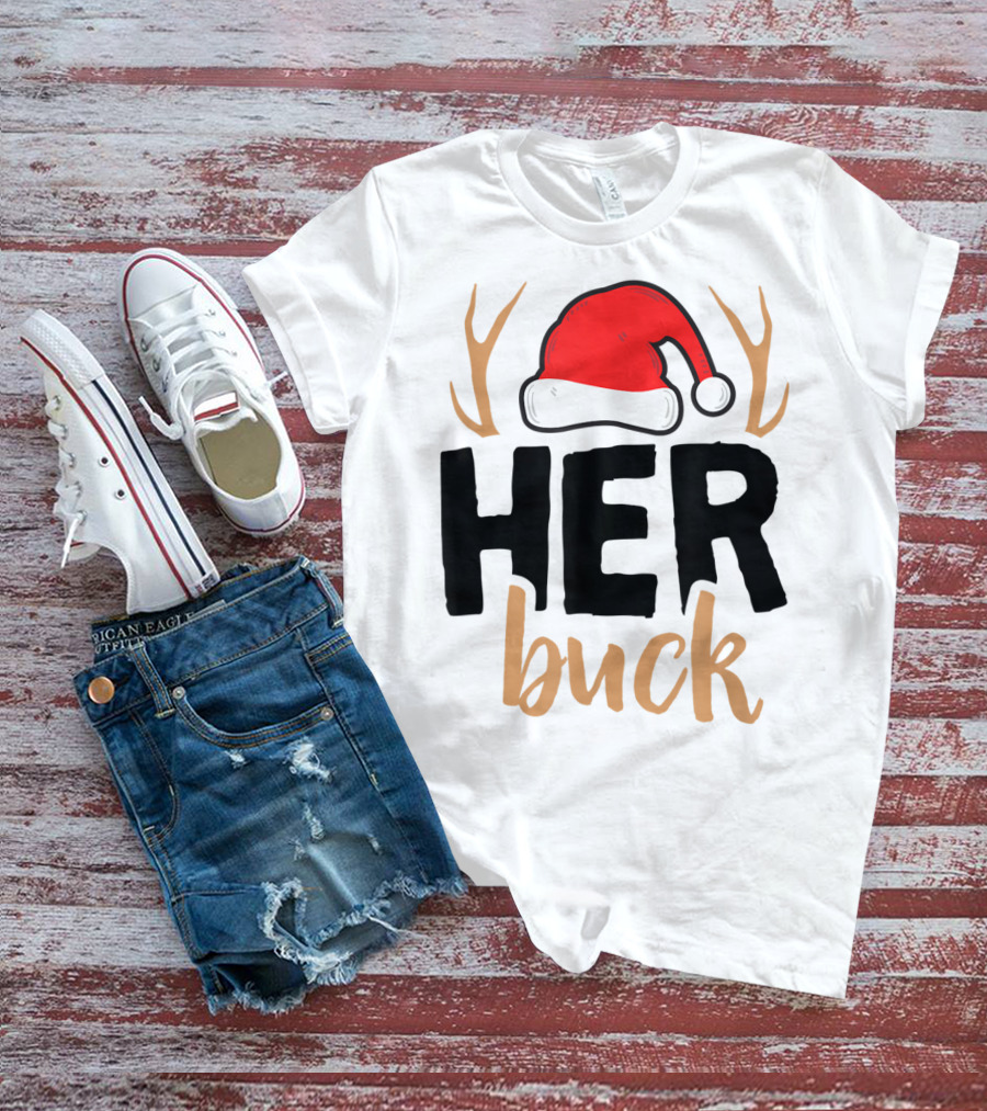 Her Buck Christmas Antlers Santa Hat Matching Mens T-Shirt