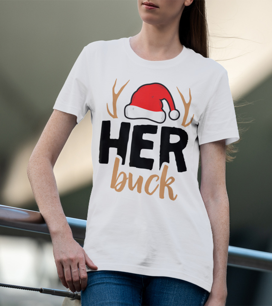 Her Buck Christmas Antlers Santa Hat Matching Mens T-Shirt