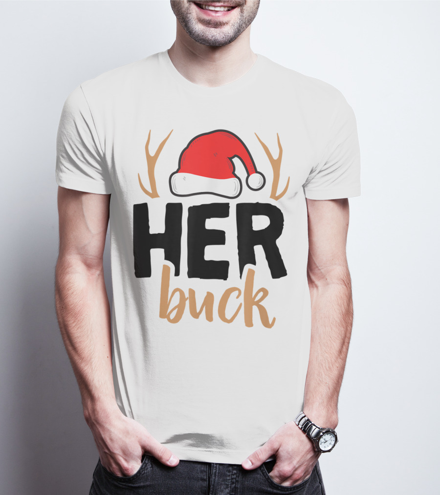 Her Buck Christmas Antlers Santa Hat Matching Mens T-Shirt