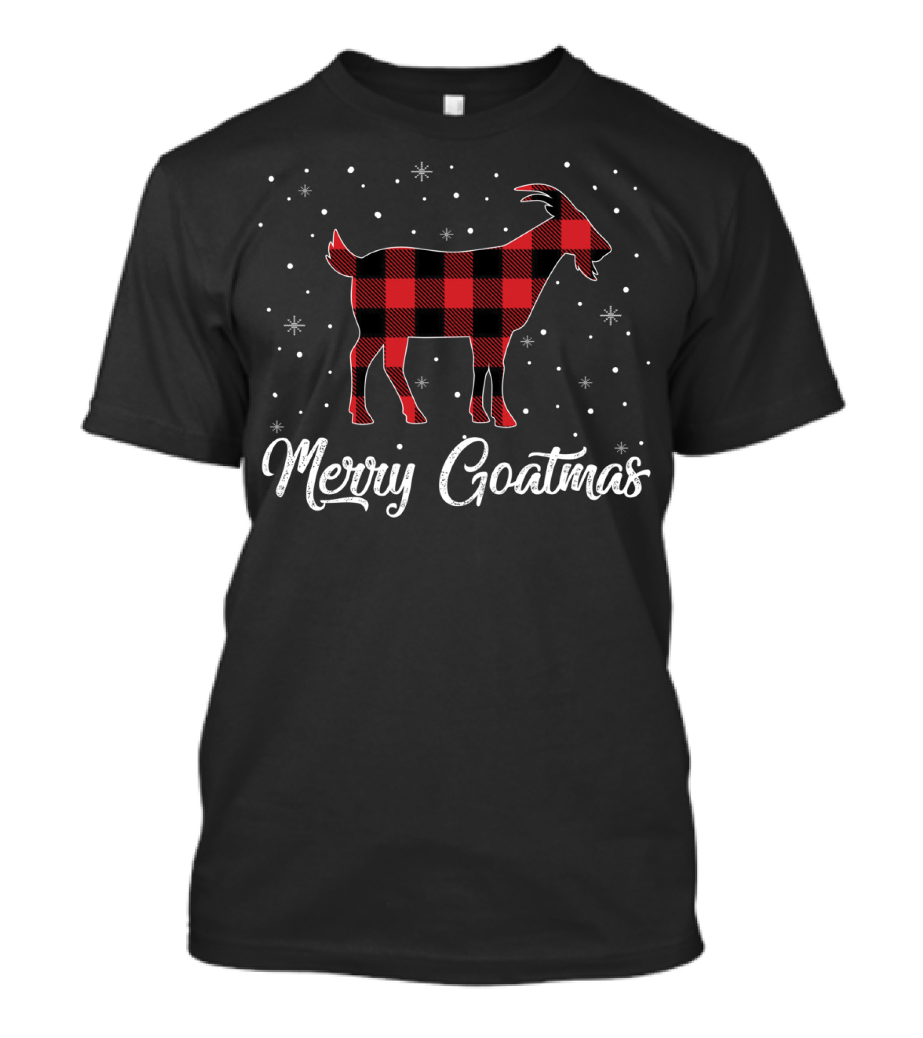 Merry Goatmas Red Plaid Goat Snowflakes T-Shirt