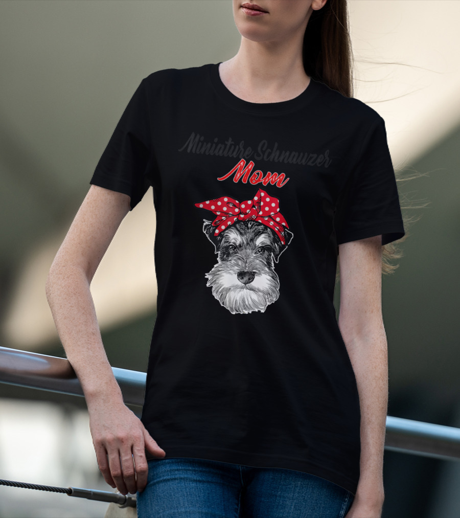 Miniature Schnauzer Mom Red Polka Dot Bow T-Shirt