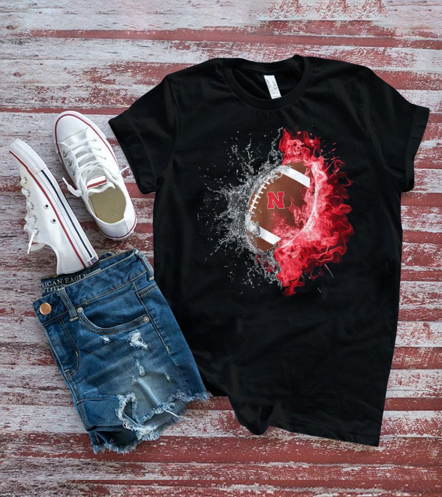 Nebraska Cornhuskers Football Water And Fire Burst T-Shirt