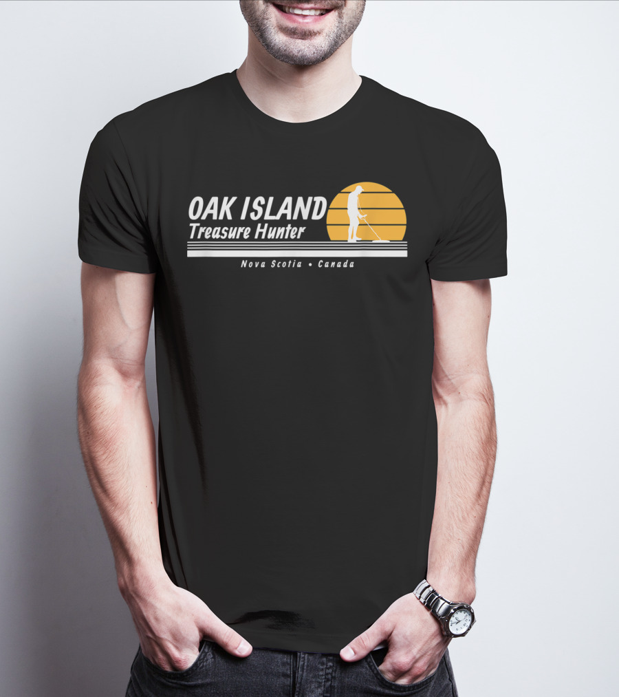 Oak Island Treasure Hunter Nova Scotia Canada Metal Detector Sunset T-Shirt
